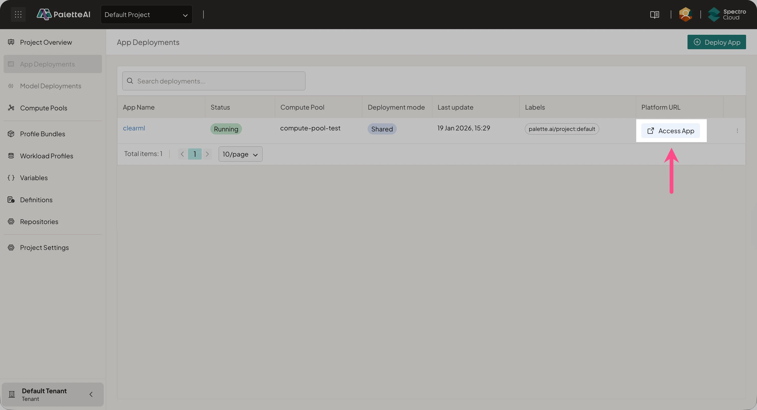 A view of the Access Button